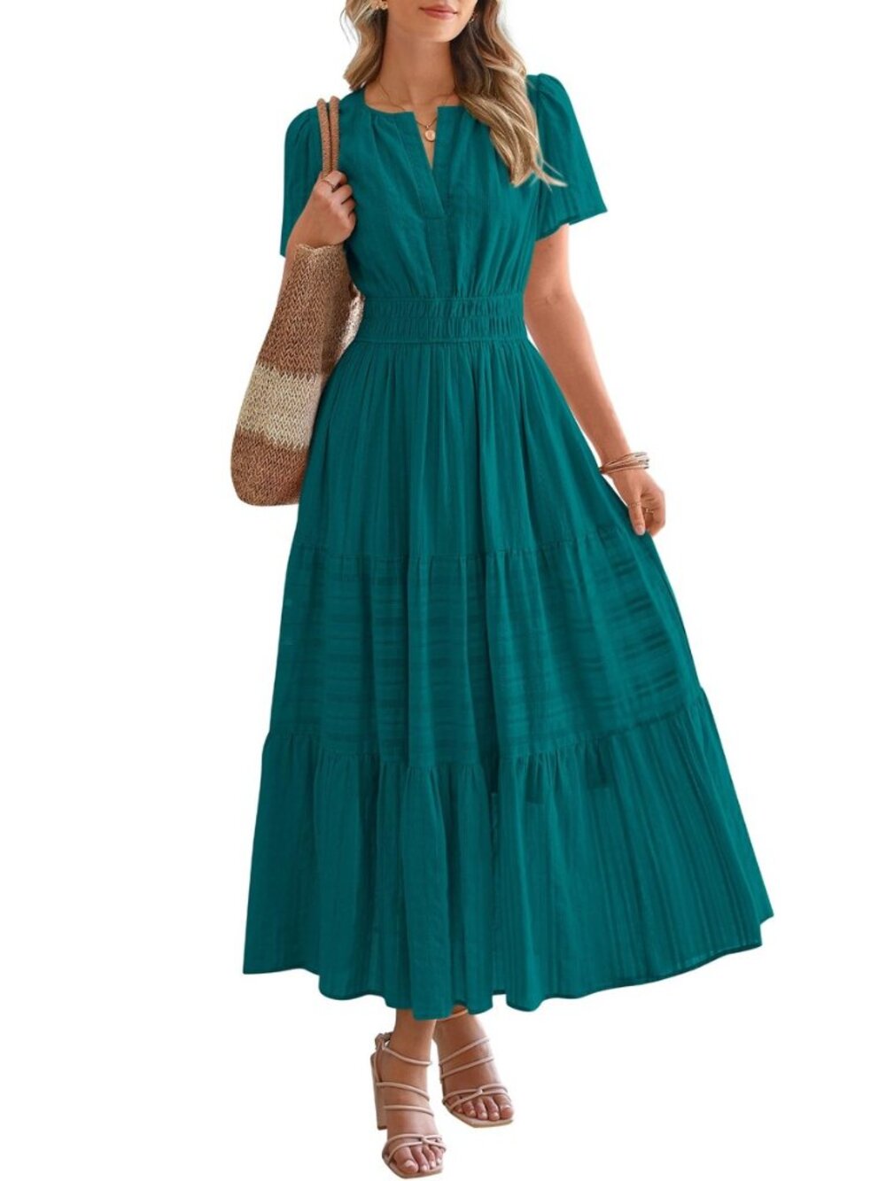 Womens Summer 2026 Casual Maxi Dresses Lightweight Short Sleeve Dress